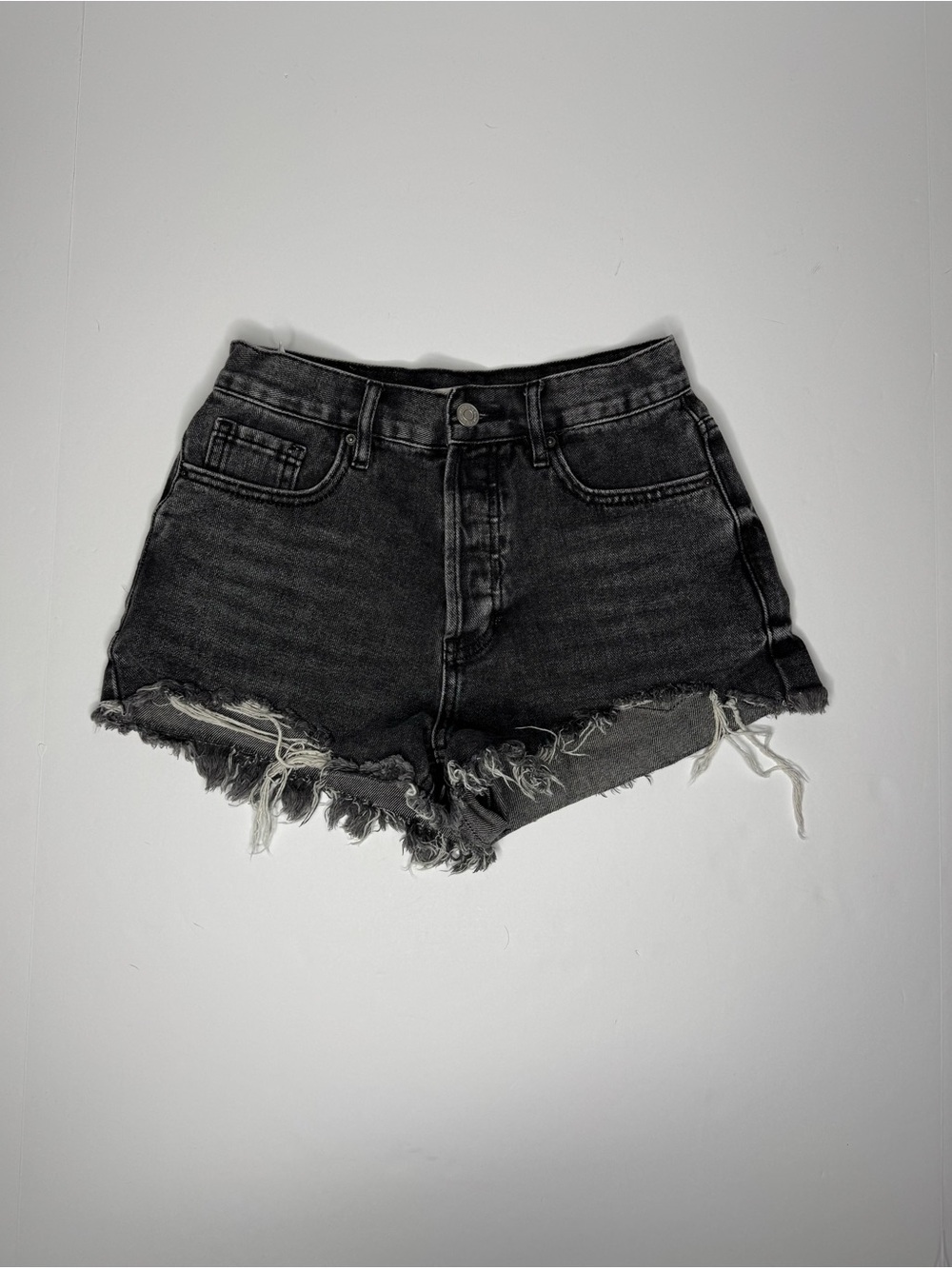 PacSun Vintage High Rise Denim Shorts Size 25 Black Frayed Cutoff Distressed